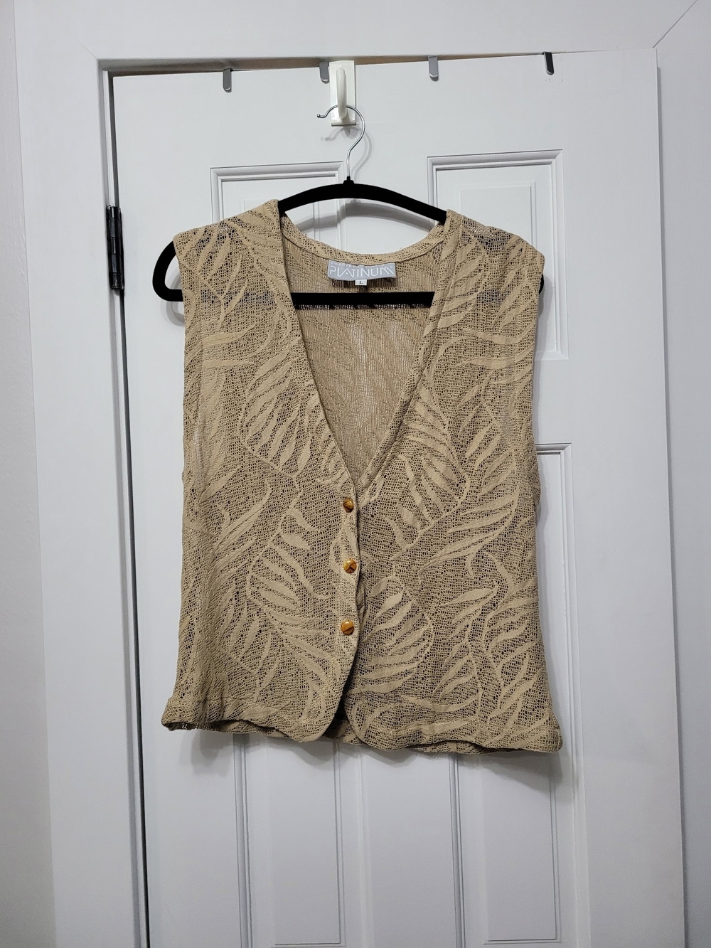 Vintage Sleeveless Lace Knit Vest - Tan